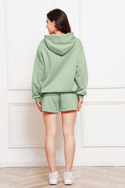 Drop Shoulder Long Sleeve Hoodie and Shorts Set by Trendsi