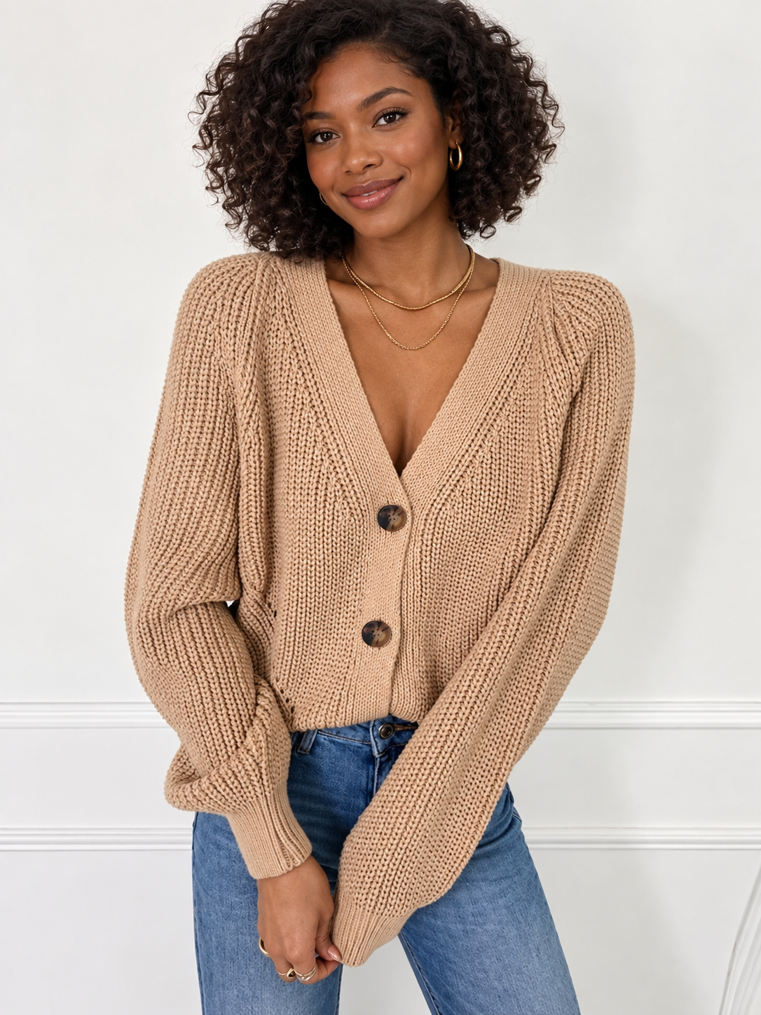 Full Size Chunky Knit Button-Down Cardigan Plus Size by Uneeque Designzz