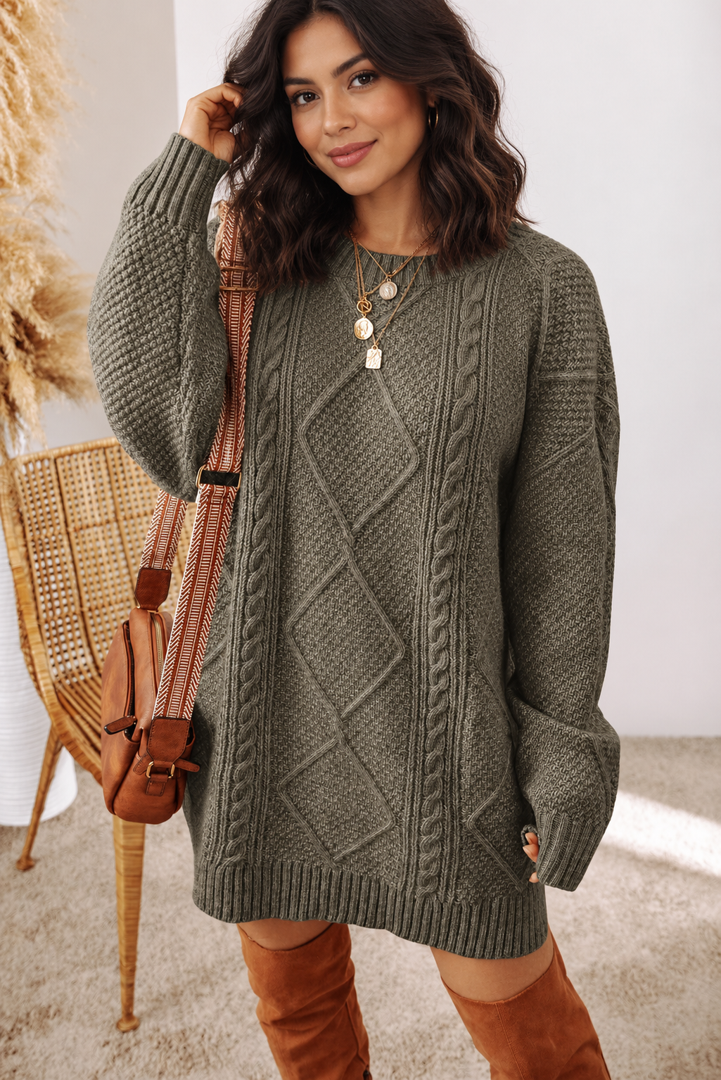 Cable-Knit Round Neck Sweater Dress by Uneeque Designzz