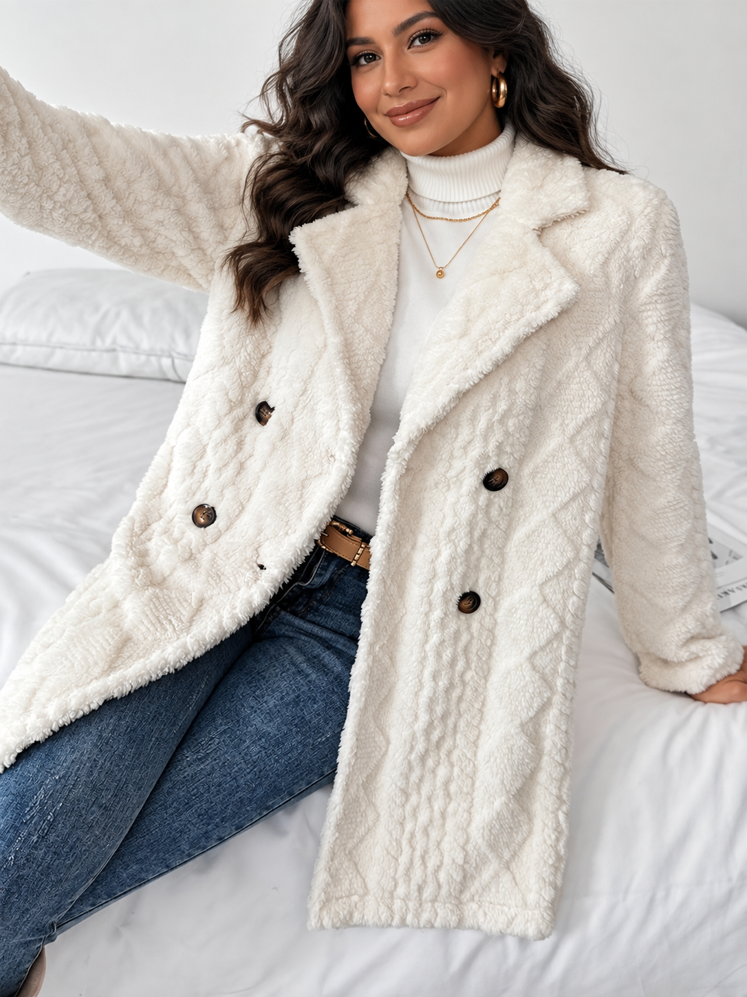 Fleece Double-Breasted Longline Coat by Uneeque Designzz