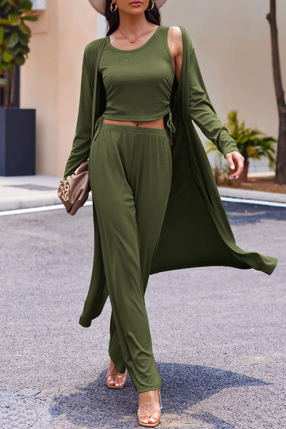 Drawstring Tank, Long Sleeve Cover Up and Pants Set – Uneeque Designzz