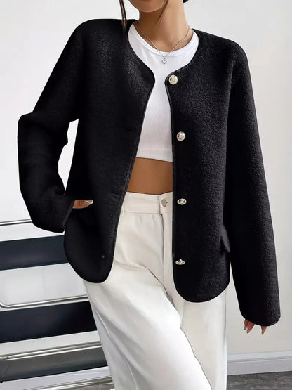 Textured Button Front Fleece Jacket Plus Size Casual Outerwear – Uneeque Designzz