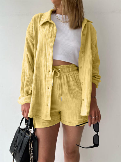 Texture Button-Up Shirt and Drawstring Shorts Set – Uneeque Designzz