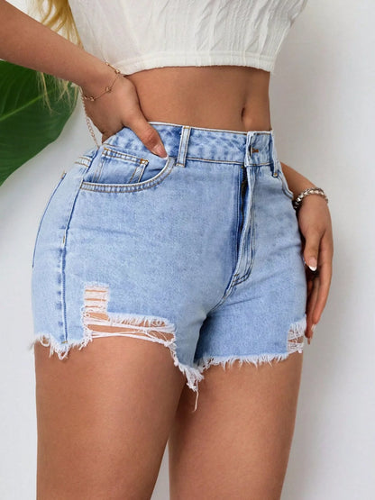Distressed Raw Hem Denim Shorts – Uneeque Designzz