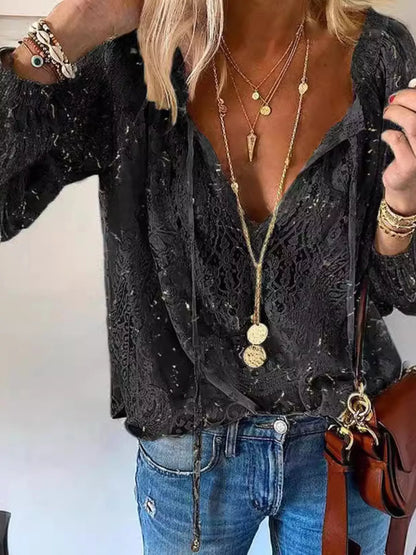 Lace Tie-Neck Blouse – Uneeque Designzz