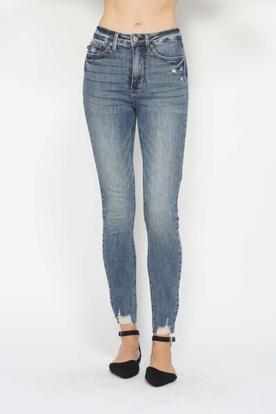Judy Blue Full Size Tummy Control Vintage Wash Hem Destroy Skinny Jeans – Uneeque Designzz