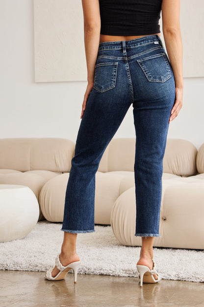RFM Crop Dylan Full Size Tummy Control Distressed High Waist Raw Hem Jeans – Uneeque Designzz