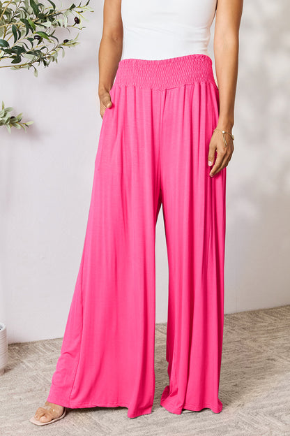 Double Take Full Size Smocked Wide Waistband Wide Leg Pants – Uneeque Designzz