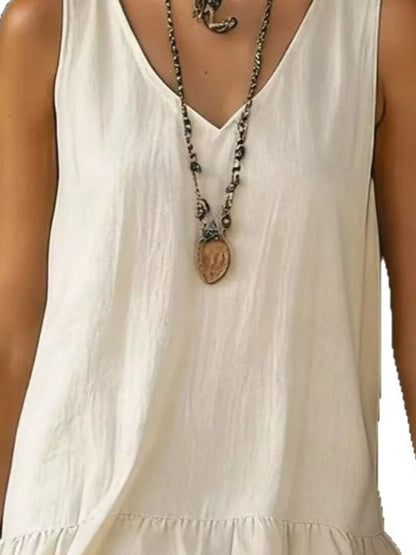 Plus Size Tiered Ruffled Hem V-Neck Sleeveless Dress Polyester – Uneeque Designzz