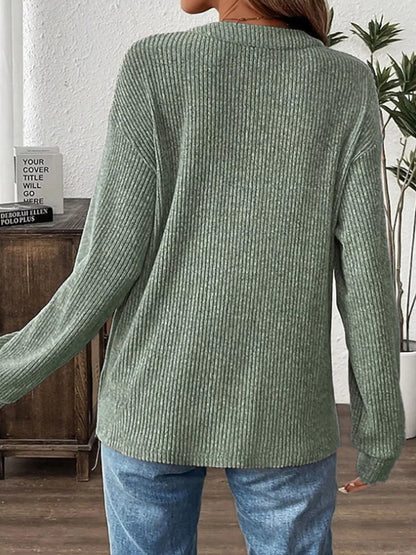 Ribbed Button Detail Long Sleeve T-Shirt – Uneeque Designzz