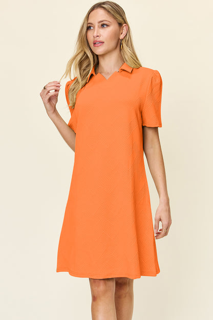 Double Take Full Size Texture Collared Neck Short Sleeve Dress – Uneeque Designzz
