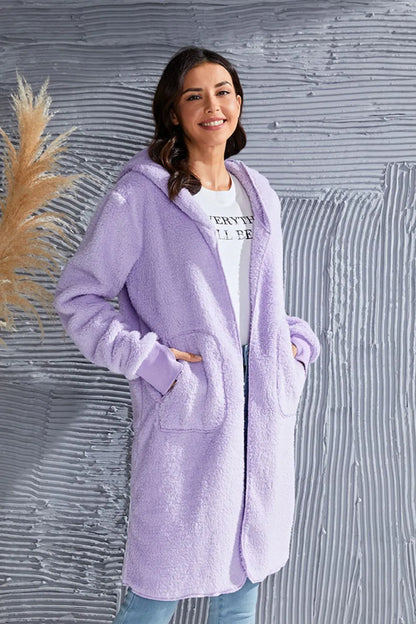 Double Take Full Size Hooded Teddy Bear Jacket with Thumbholes – Uneeque Designzz