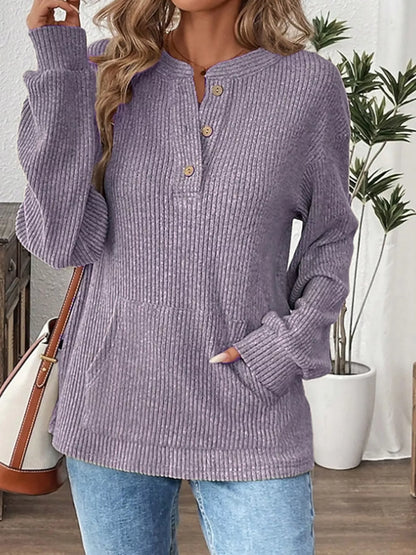 Ribbed Button Detail Long Sleeve T-Shirt – Uneeque Designzz