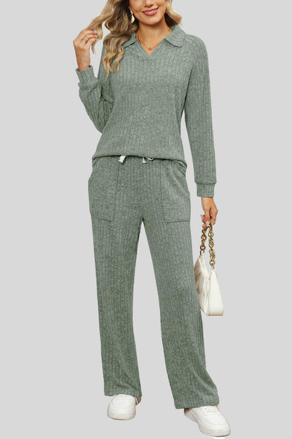 Ribbed Long Sleeve Top and Pocketed Pants Set – Uneeque Designzz