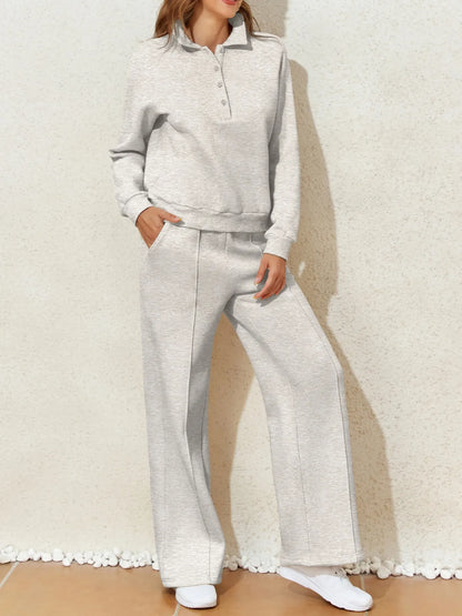 Collared Sweatshirt and High Waist Pants Active Set – Uneeque Designzz