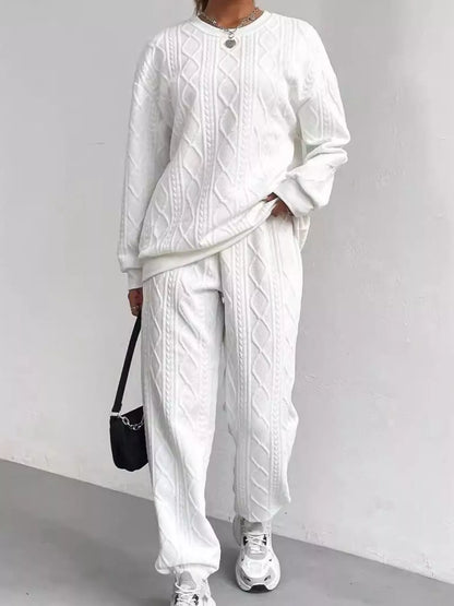 Texture Round Neck Top and Pants Set – Uneeque Designzz