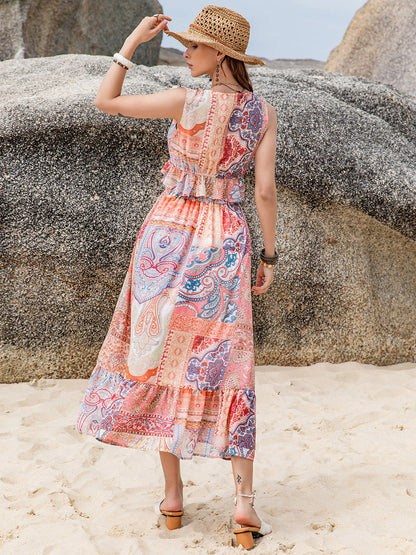 Printed V-Neck Top and Midi Skirt Set – Uneeque Designzz