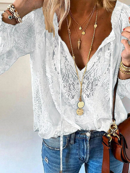 Lace Tie-Neck Blouse – Uneeque Designzz