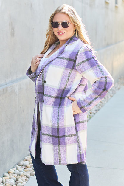 Double Take Full Size Plaid Button-Up Lapel Collar Coat – Uneeque Designzz