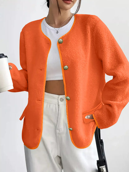Textured Button Front Fleece Jacket Plus Size Casual Outerwear – Uneeque Designzz