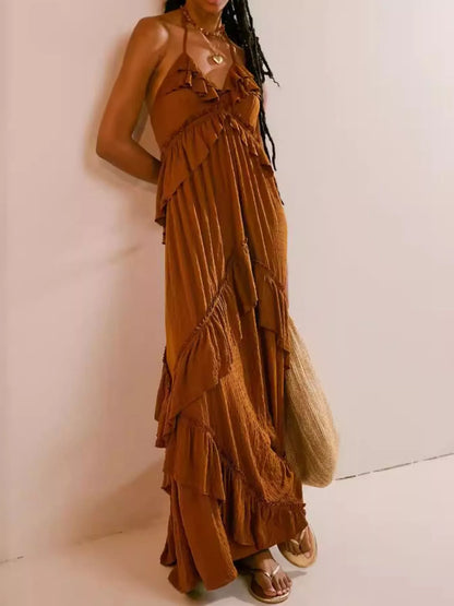 Ruffled Halter Maxi Dress – Flowy & Feminine – Uneeque Designzz