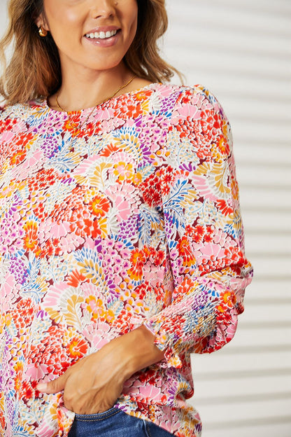 Double Take Floral Print Long Puff Sleeve Blouse – Uneeque Designzz