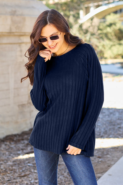 Basic Bae Full Size Ribbed Round Neck Long Sleeve Knit Top – Uneeque Designzz