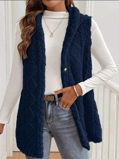 Hooded Button-Up Sherpa Vest Coat – Uneeque Designzz