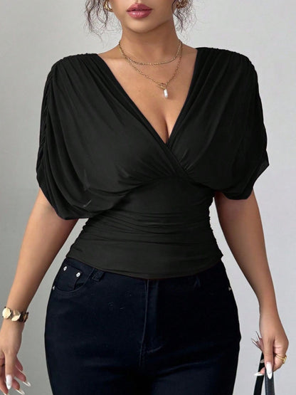 Ruched Surplice Short Sleeve Top – Uneeque Designzz