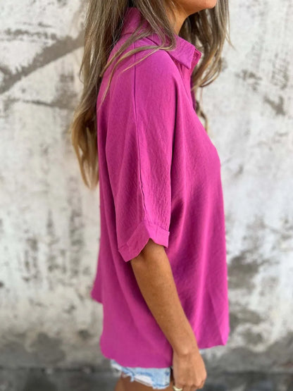 Full Size Collared Neck Half Sleeve Shirt Plus Size – Uneeque Designzz
