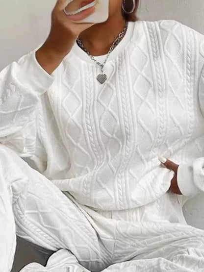 Texture Round Neck Top and Pants Set – Uneeque Designzz