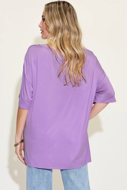 Basic Bae Full Size Bamboo V-Neck Drop Shoulder T-Shirt – Uneeque Designzz