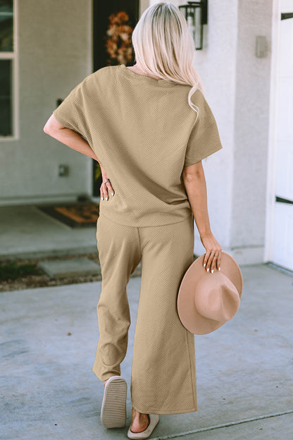 Double Take Full Size Texture Short Sleeve Top and Pants Set – Uneeque Designzz