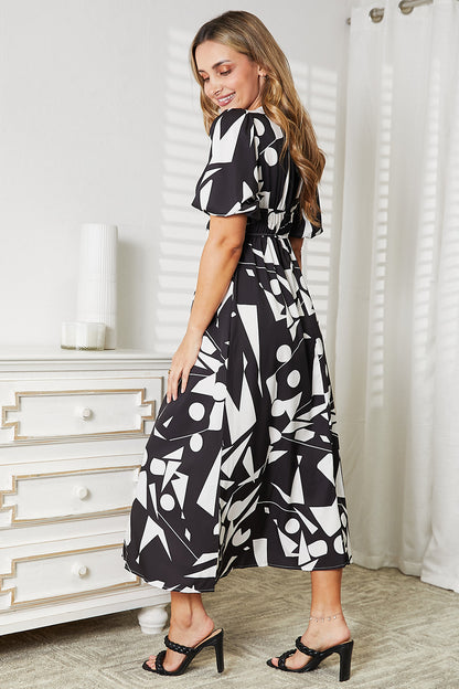 Double Take Printed Surplice Balloon Sleeve Dress – Uneeque Designzz