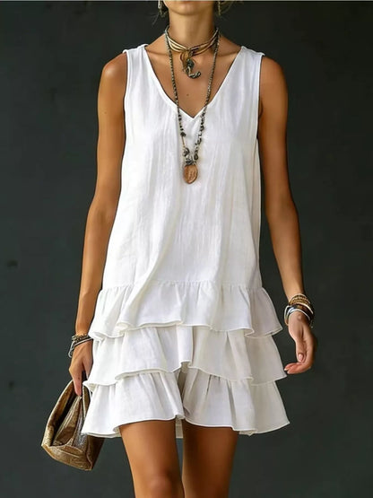 Plus Size Tiered Ruffled Hem V-Neck Sleeveless Dress Polyester – Uneeque Designzz