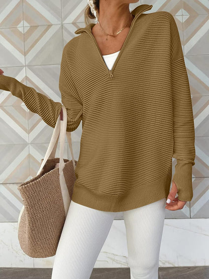 Half Zip Long Sleeve Knit Top – Uneeque Designzz