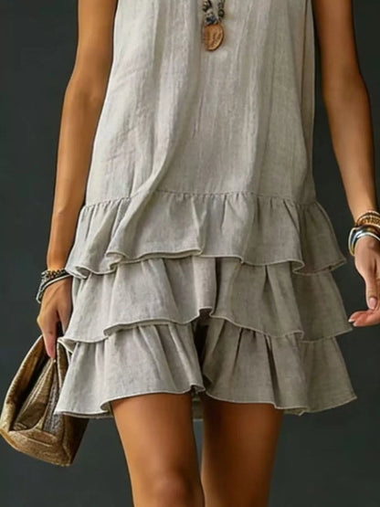 Plus Size Tiered Ruffled Hem V-Neck Sleeveless Dress Polyester – Uneeque Designzz