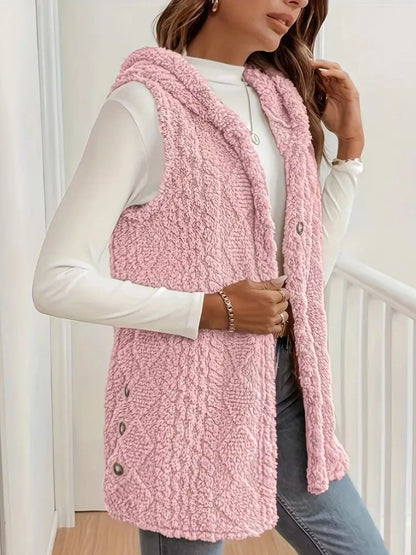 Hooded Button-Up Sherpa Vest Coat – Uneeque Designzz