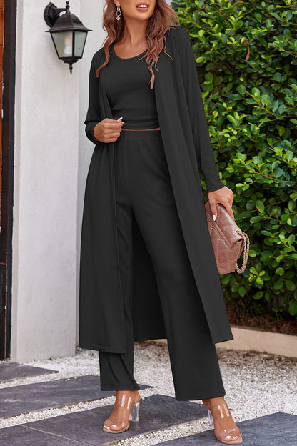 Drawstring Tank, Long Sleeve Cover Up and Pants Set – Uneeque Designzz