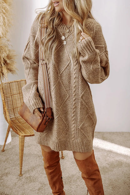 Cable-Knit Round Neck Sweater Dress – Uneeque Designzz