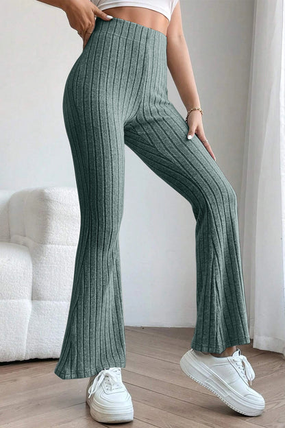 Basic Bae Full Size Ribbed High Waist Flare Pants – Uneeque Designzz