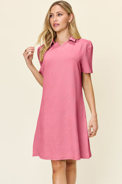 Double Take Full Size Texture Collared Neck Short Sleeve Dress – Uneeque Designzz