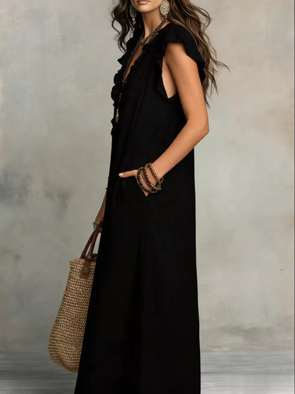 Full Size Ruffled V-Neck Cap Sleeve Maxi Dress Plus Size – Uneeque Designzz