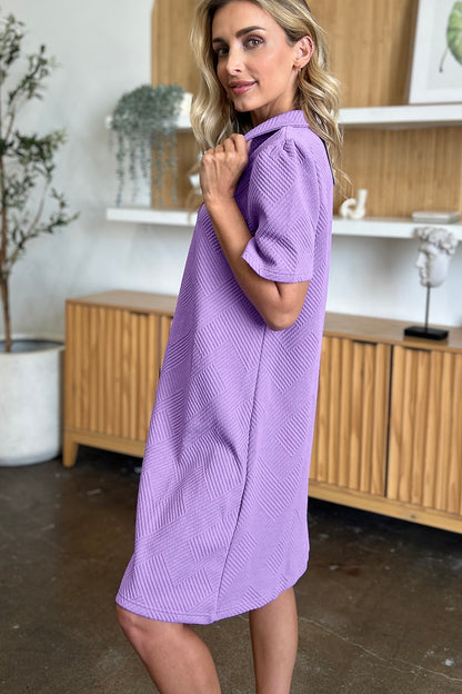 Double Take Full Size Texture Collared Neck Short Sleeve Dress – Uneeque Designzz