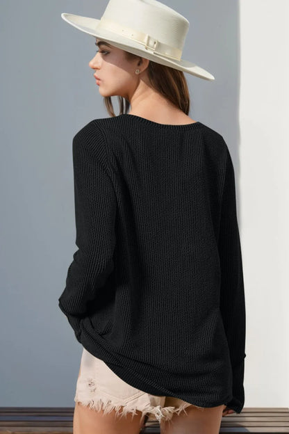 Double Take Full Size Notched Thumbhole Long Sleeve T-Shirt – Uneeque Designzz