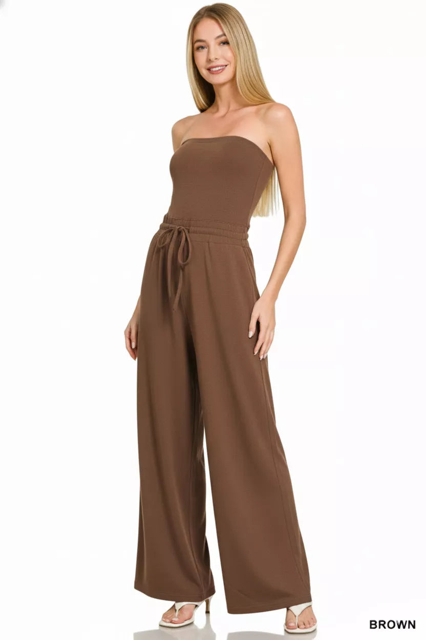 Zenana Tube Top Jumpsuit with Drawstring Waist by Trendsi