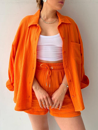 Texture Button-Up Shirt and Drawstring Shorts Set – Uneeque Designzz