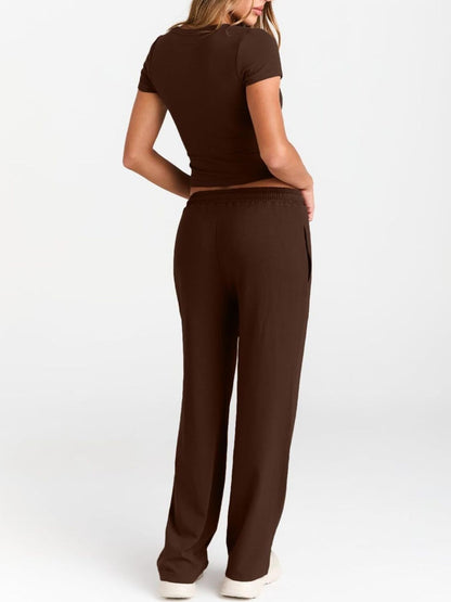 Round Neck Short Sleeve Tee and Pants Set – Uneeque Designzz