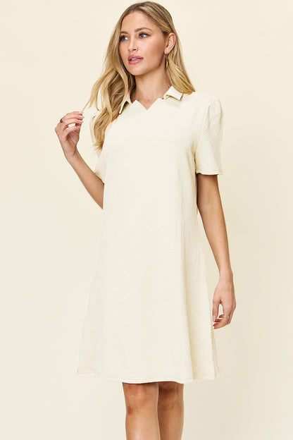 Double Take Full Size Texture Collared Neck Short Sleeve Dress – Uneeque Designzz