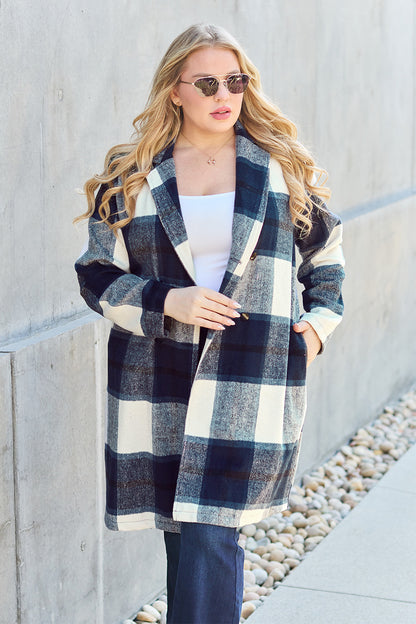Double Take Full Size Plaid Button-Up Lapel Collar Coat – Uneeque Designzz